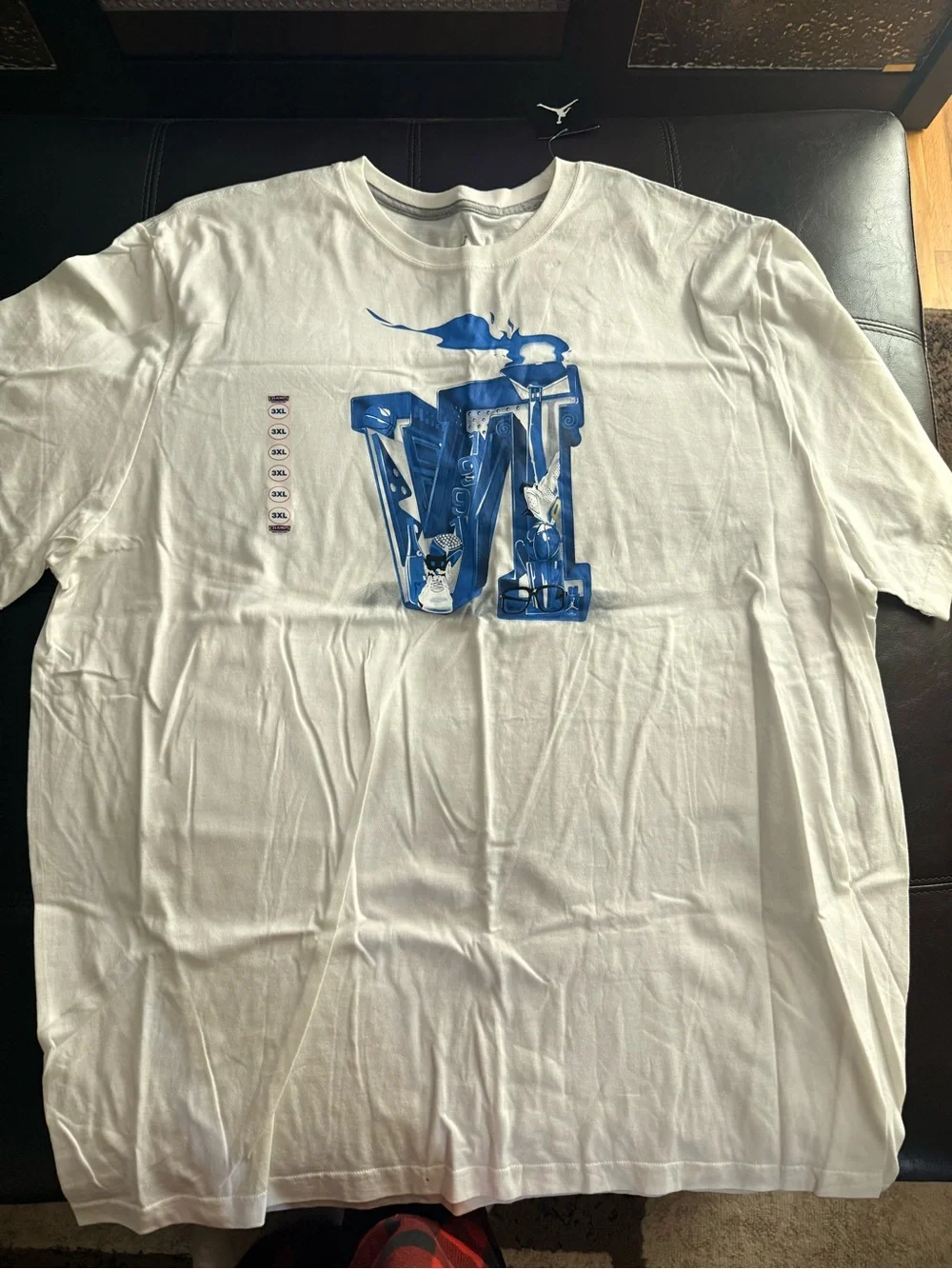 Jordan White Short Sleeve Tee with Blue 'W' Graphic